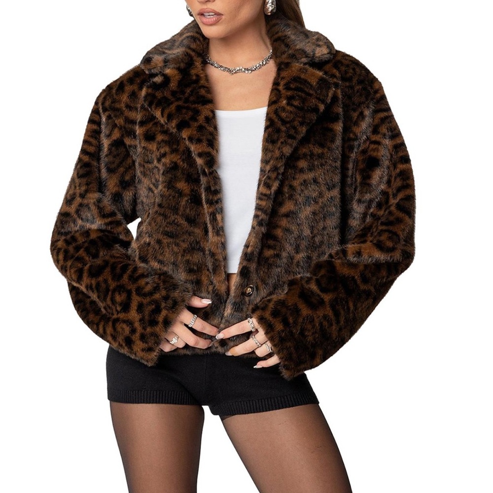 Edikted Lady Leopard Faux Fur Jacket